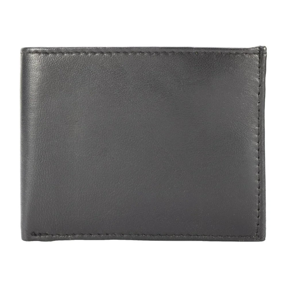 Men Lambskin Leather Wallet with Bifold 2 Center Flap, Black